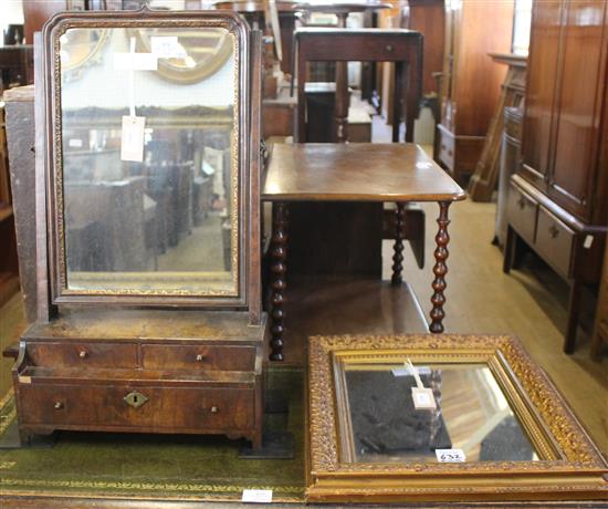 Walnut toilet mirror and a gilt wall mirror